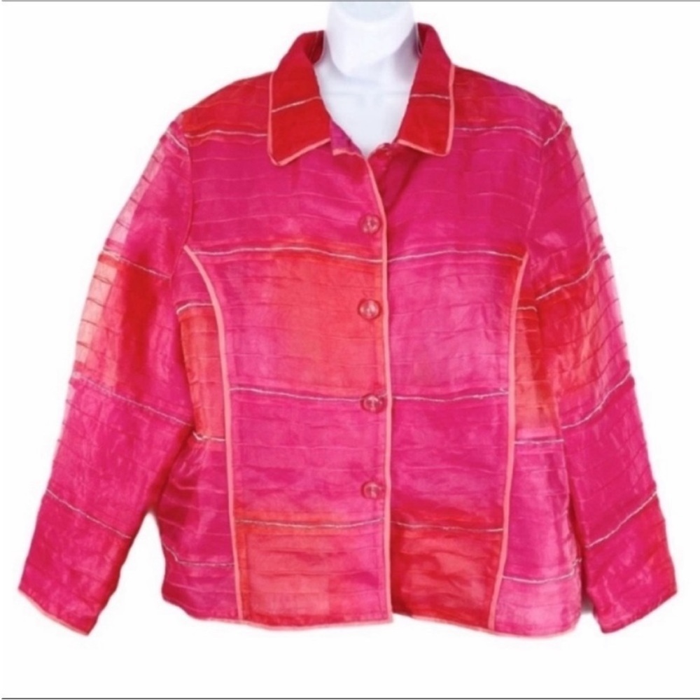 SHARON ANTHONY silk pleated textured jacket L